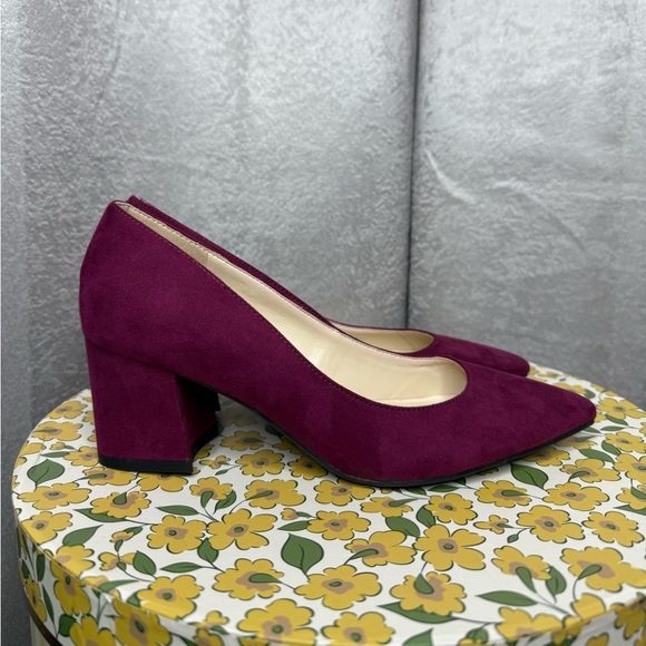 Nine West Burgundy Suede Pointed Toe Block Heel Pumps Sz 6M - Picture 3 of 11